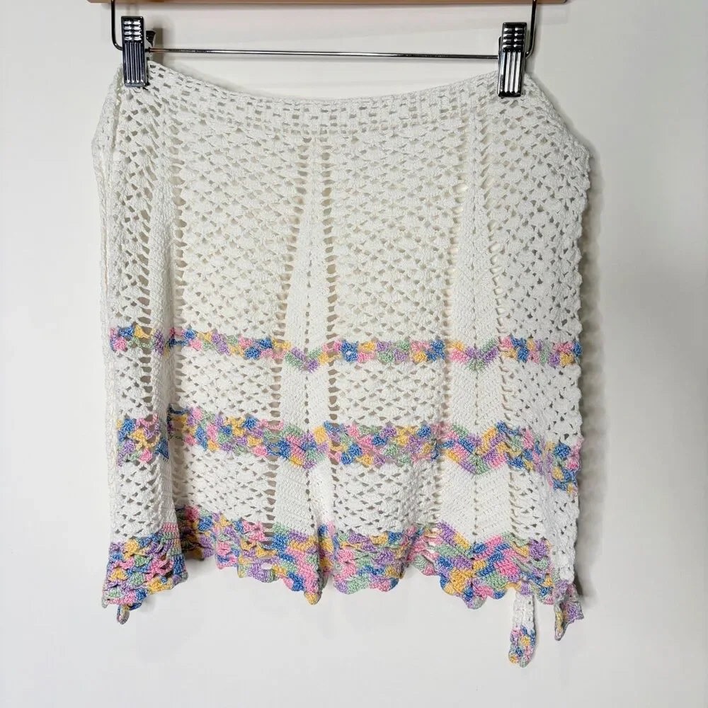 Crochet Apron Cottagecore Handmade Waist Half Apron Stripes White Pastel